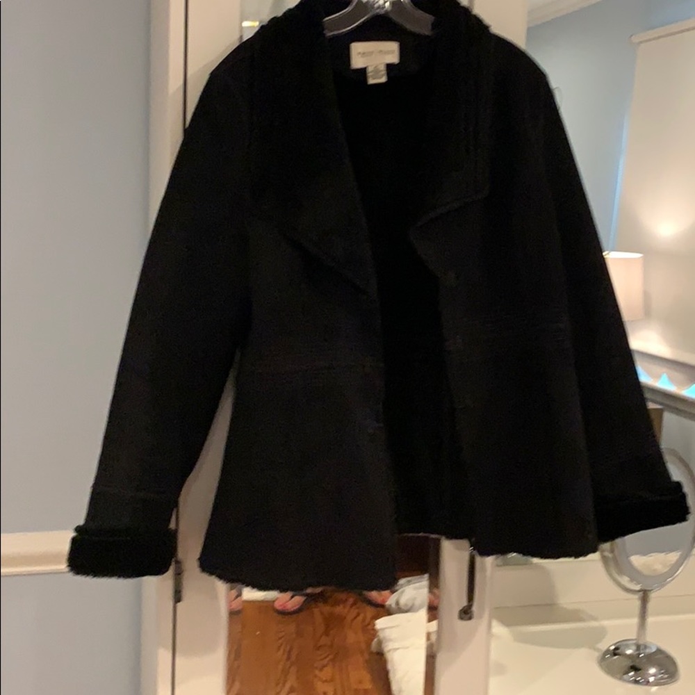 faux fur lined suede dress coat